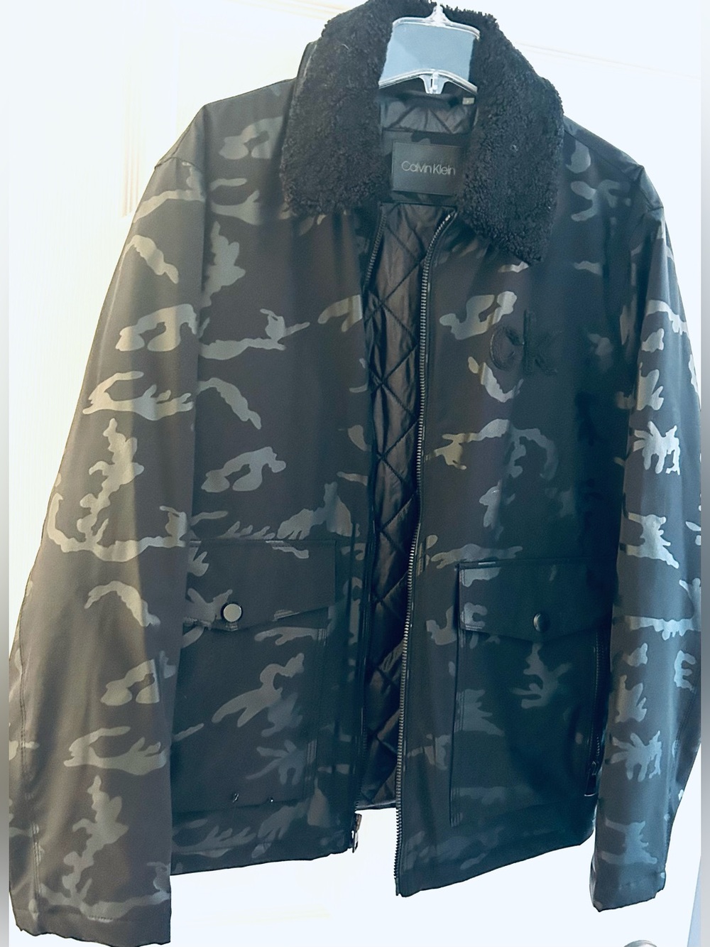 NWOT Calvin Klein Black Camo Puffer Jacket